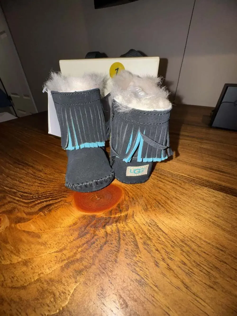 UGG Branyon Fringe Infant Black Booties Size 0/1